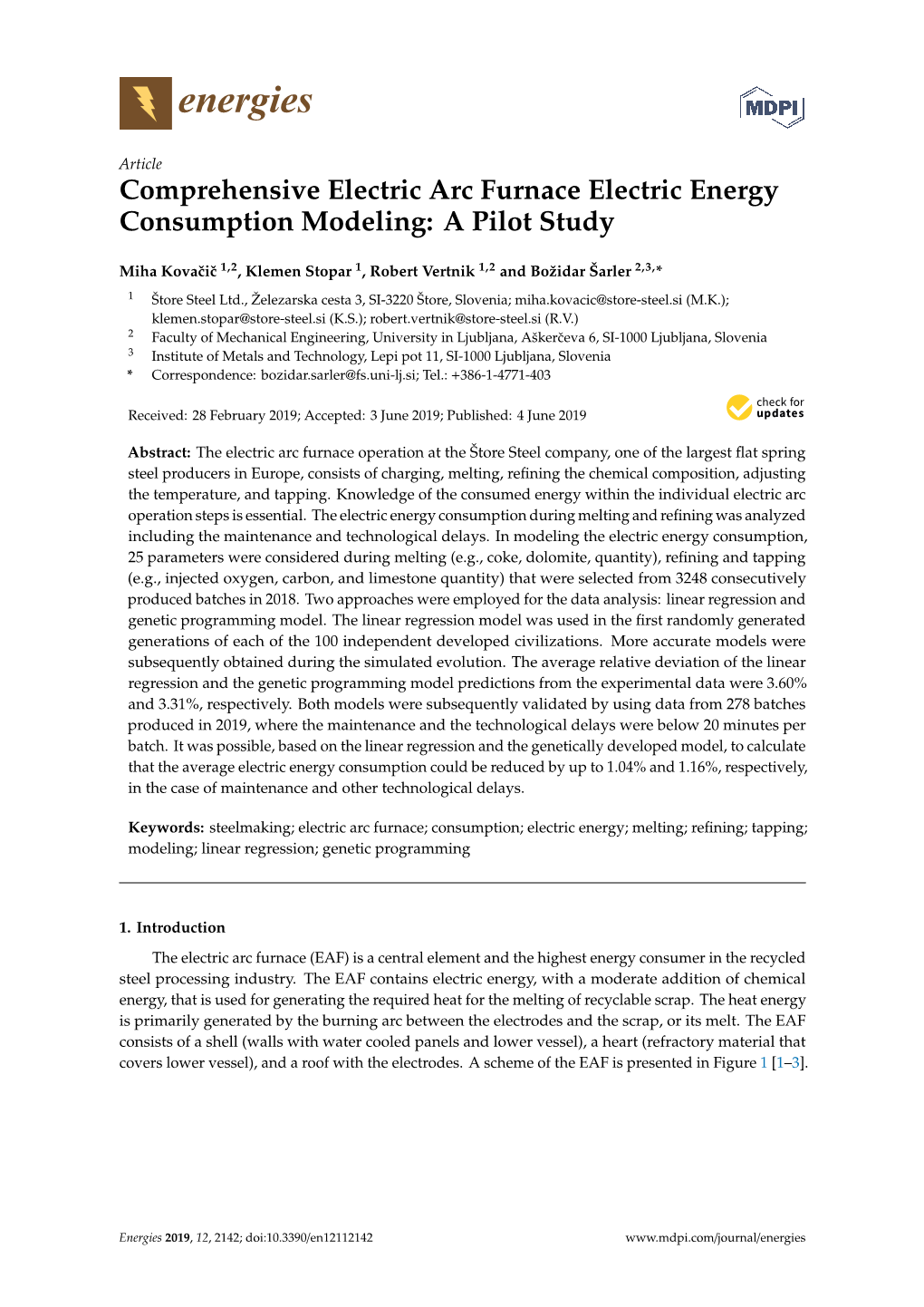 Comprehensive Electric Arc Furnace Electric Energy Consumption Modeling: a Pilot Study