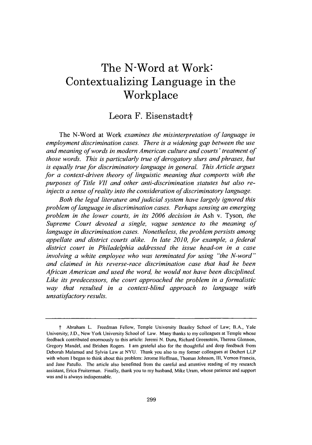 The N-Word at Work: Contextualizing Language in the Workplace