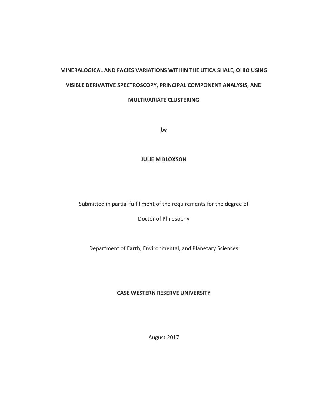 Mineralogical and Facies Variations Within the Utica Shale, Ohio Using