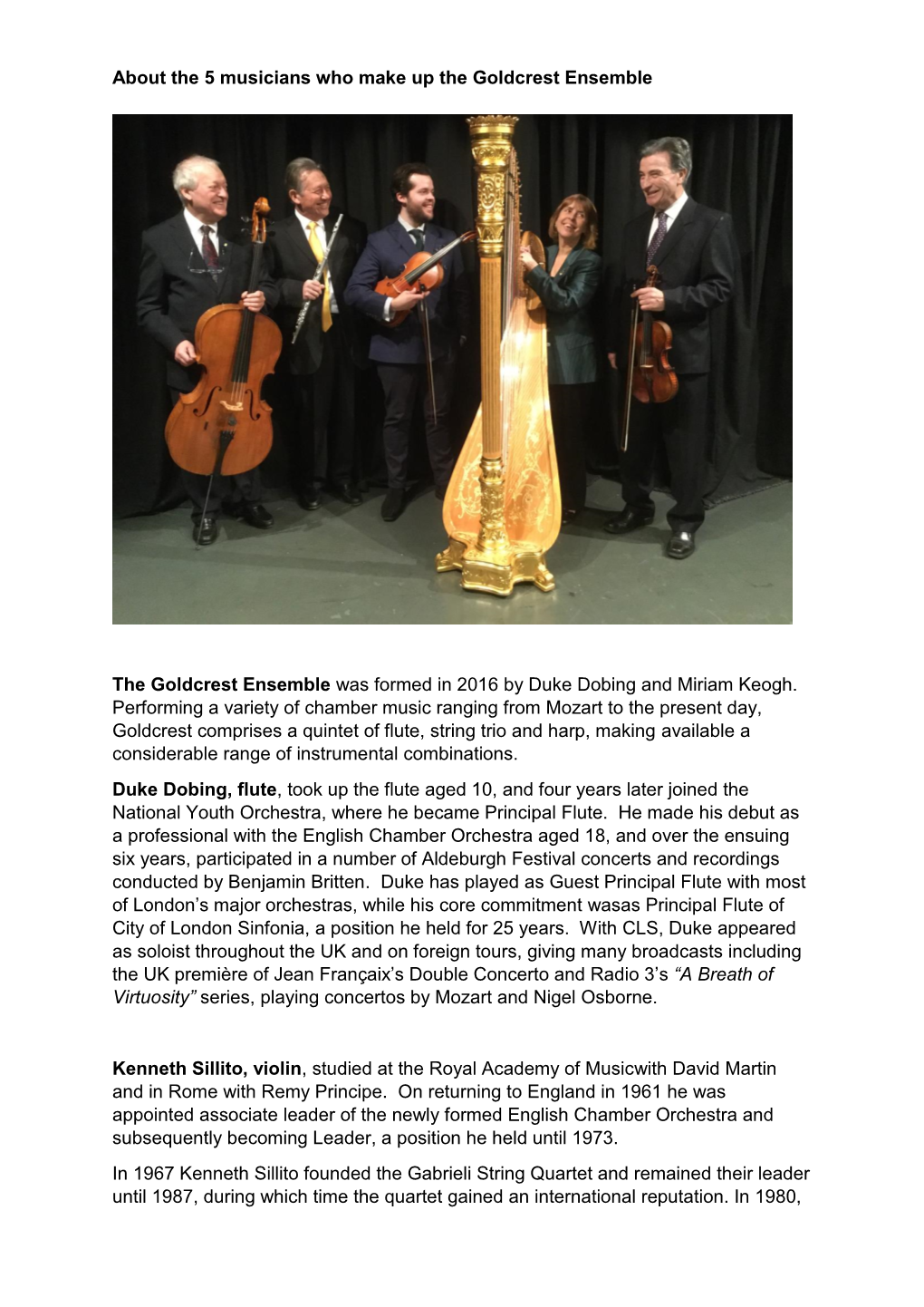 About the Goldcrest Ensemble 2019