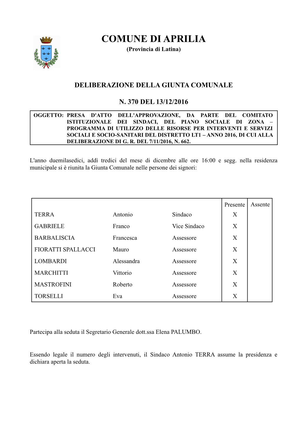 COMUNE DI APRILIA (Provincia Di Latina)