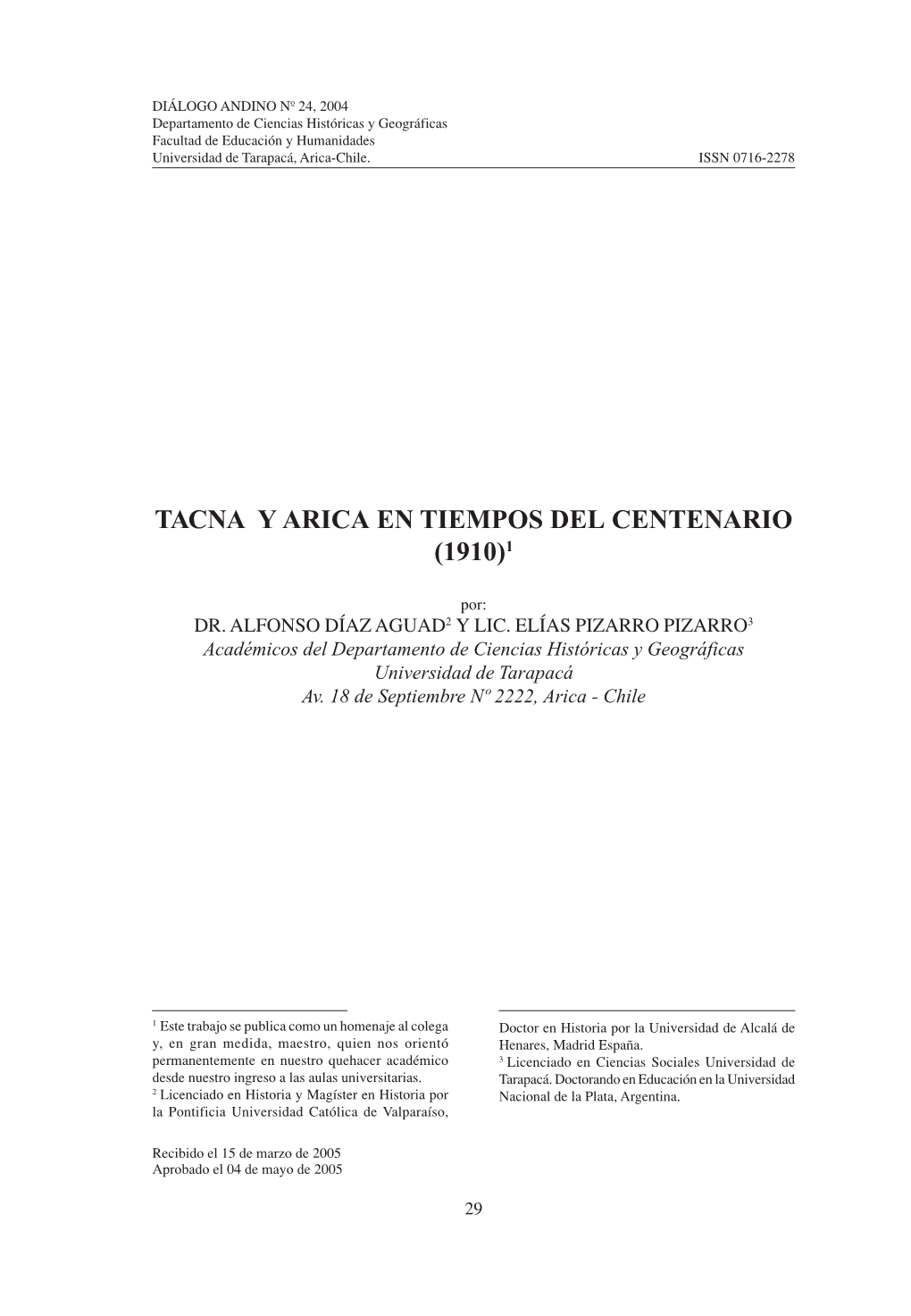 Tacna Y Arica En Tiempos Del Centenario (1910)1