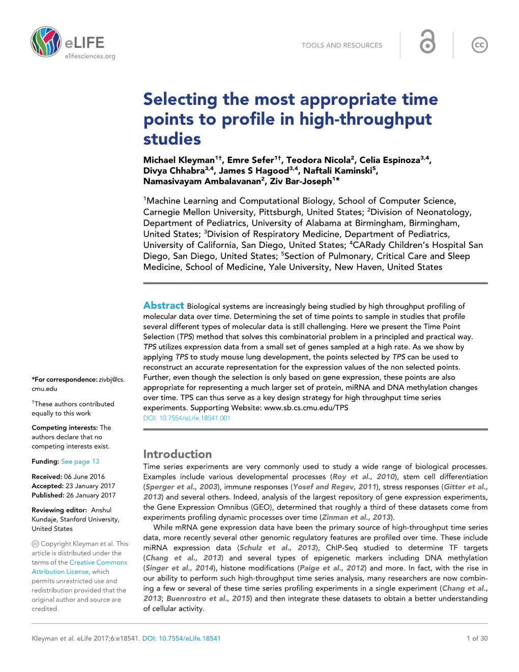 Selecting the Most Appropriate Time Points to Profile in High-Throughput Studies