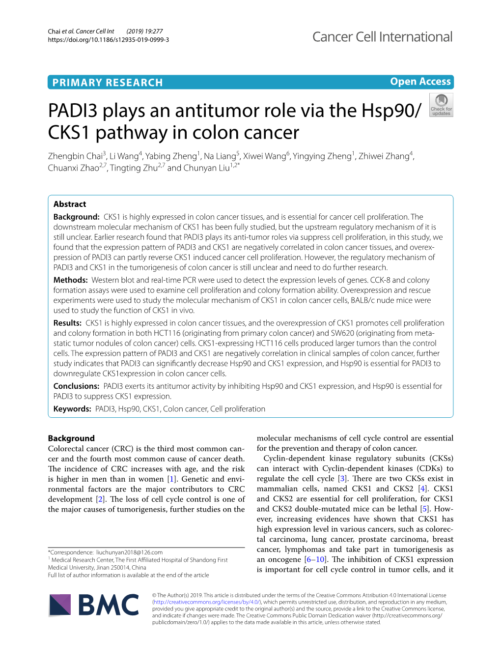 PADI3 Plays an Antitumor Role Via the Hsp90/CKS1 Pathway in Colon Cancer