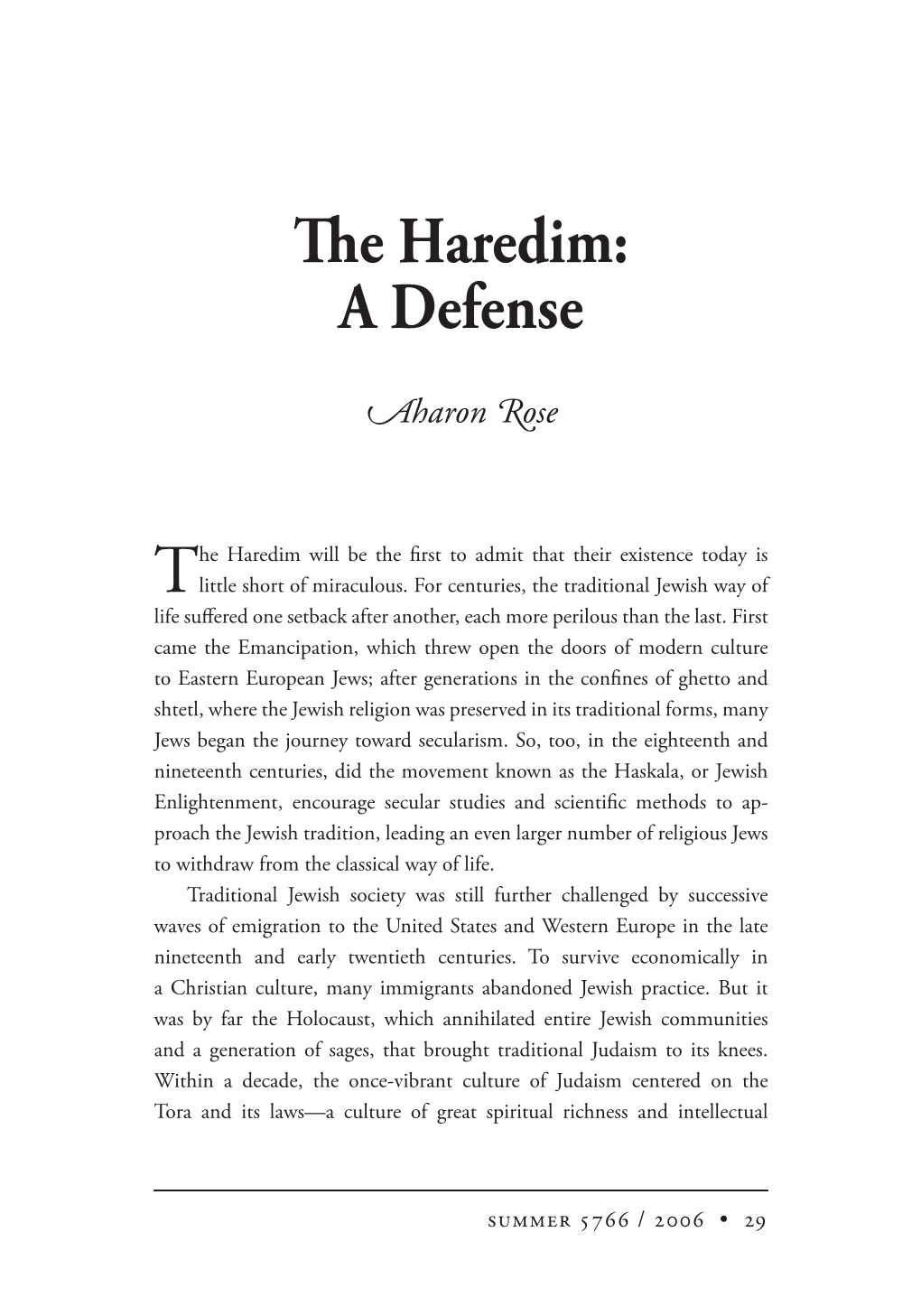 E Haredim: a Defense