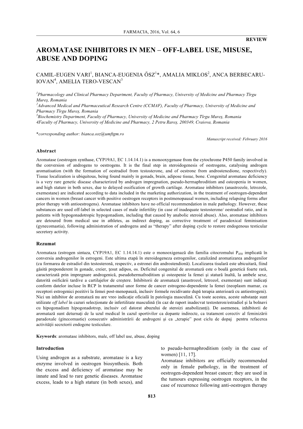 Aromatase Inhibitors in Men – Off-Label Use, Misuse, Abuse and Doping