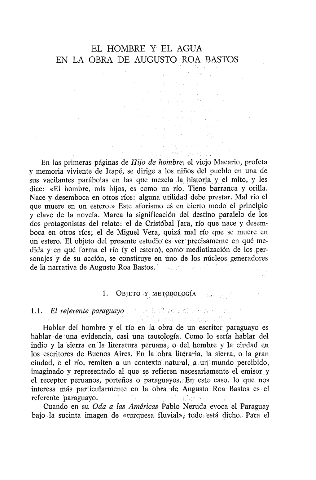 El Hombre Y El Agua En La Obra De Augusto Roa Bastos