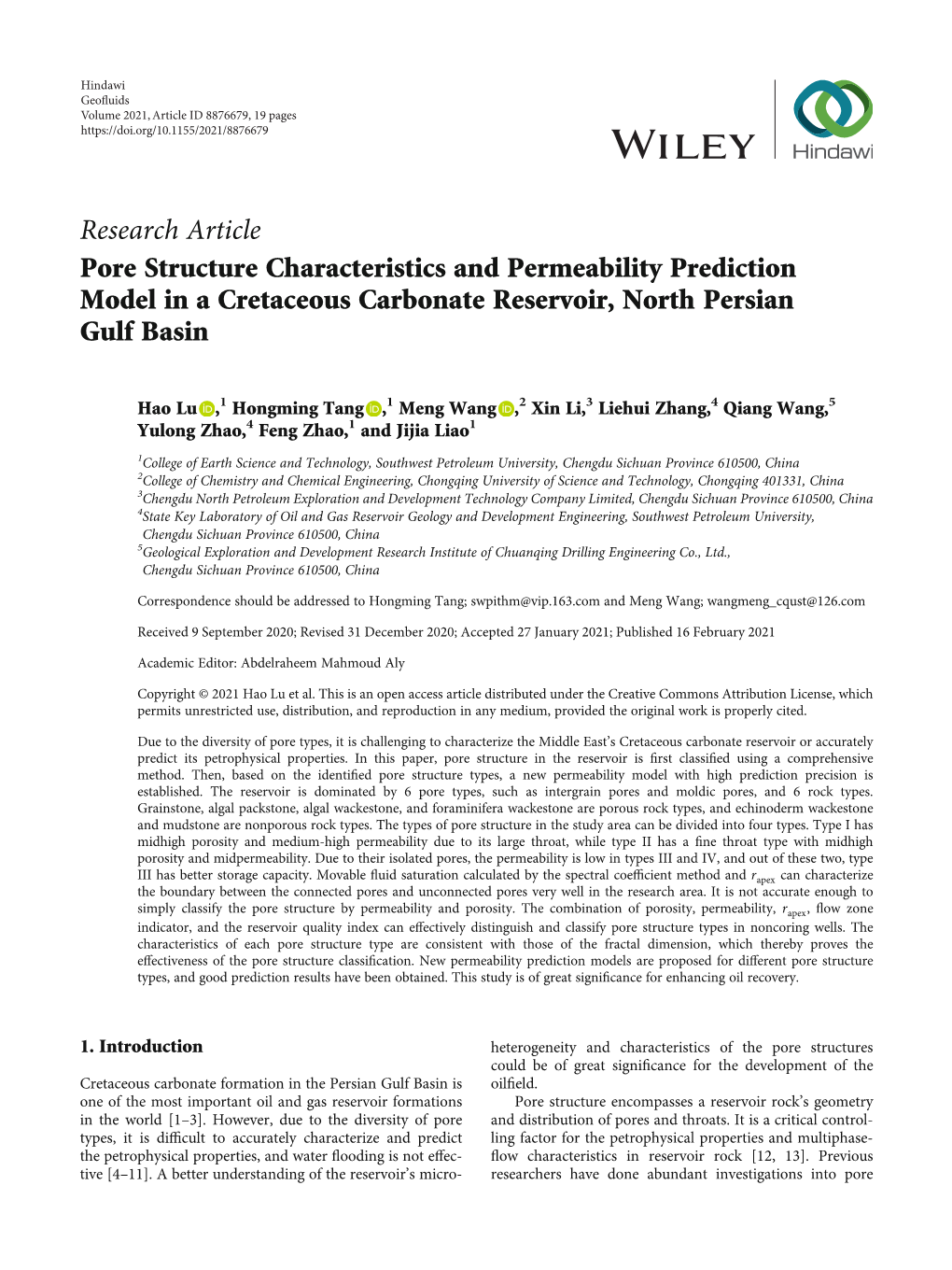 Pore Structure Characteristics and Permeability Prediction Model in a Cretaceous Carbonate Reservoir, North Persian Gulf Basin