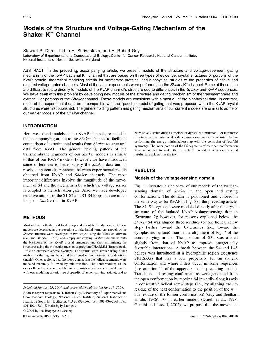 Models of the Structure and Voltage-Gating Mechanism of the Shaker K1 Channel