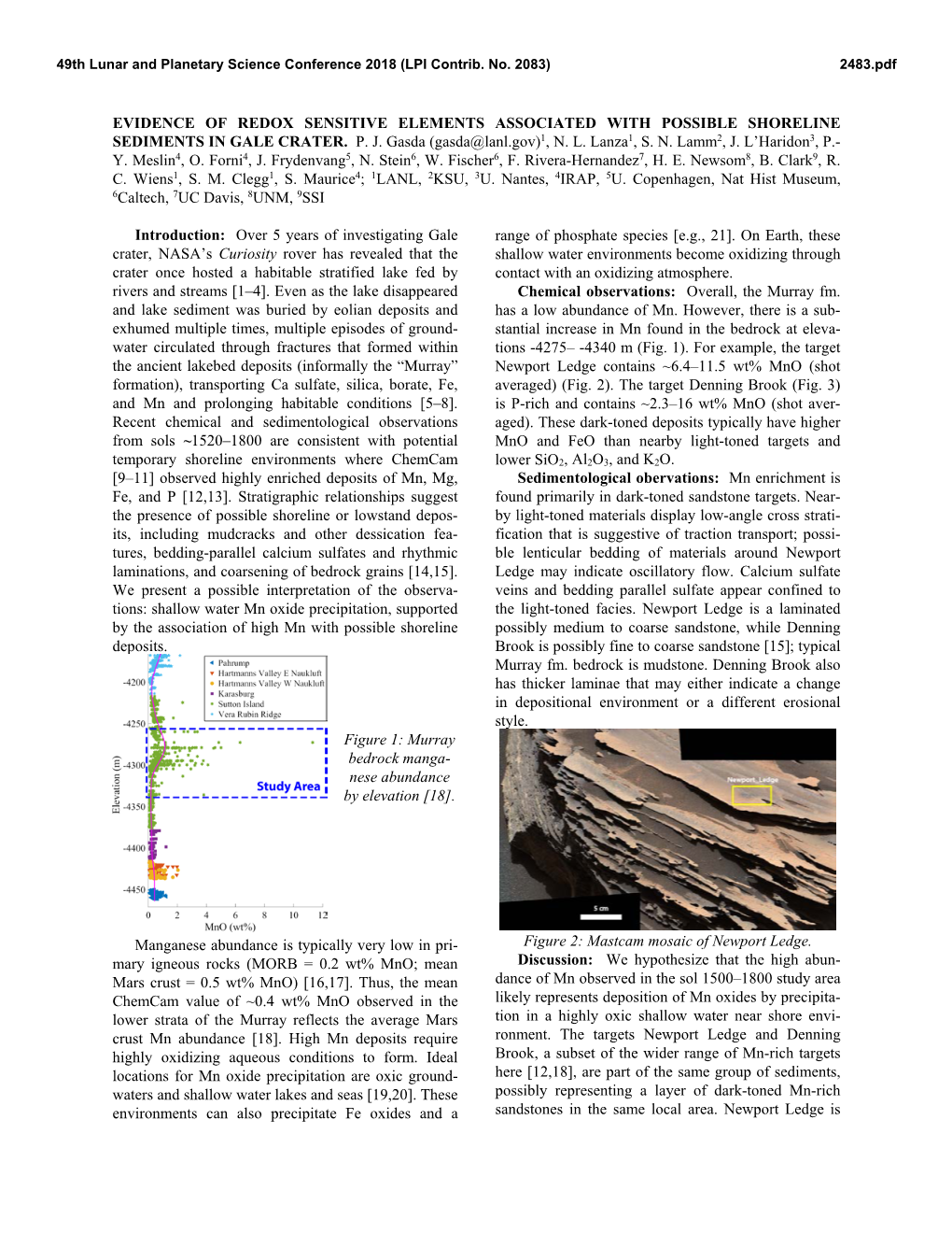 Evidence of Redox Sensitive Elements Associated with Possible Shoreline Sediments in Gale Crater