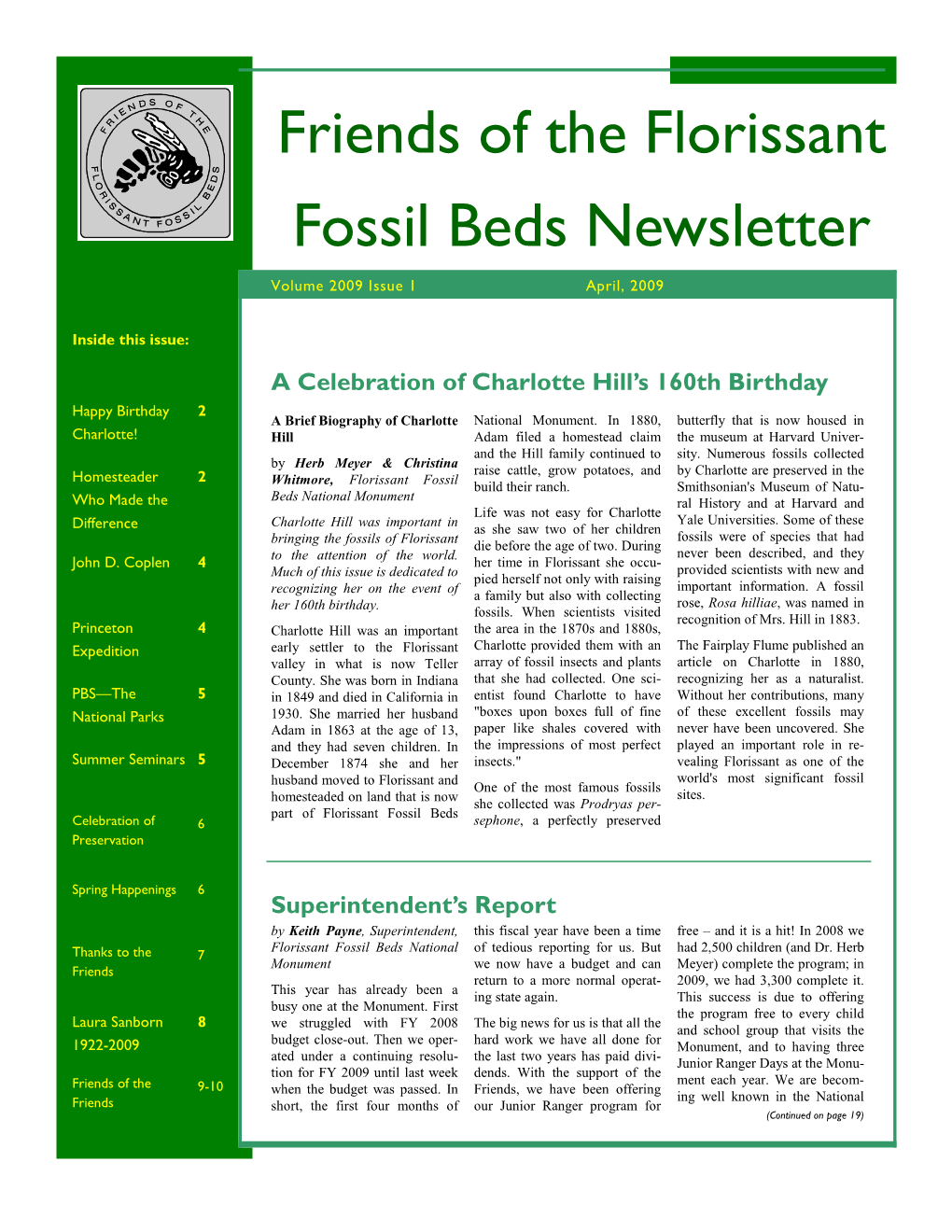 Friends of the Florissant Fossil Beds Newsletter