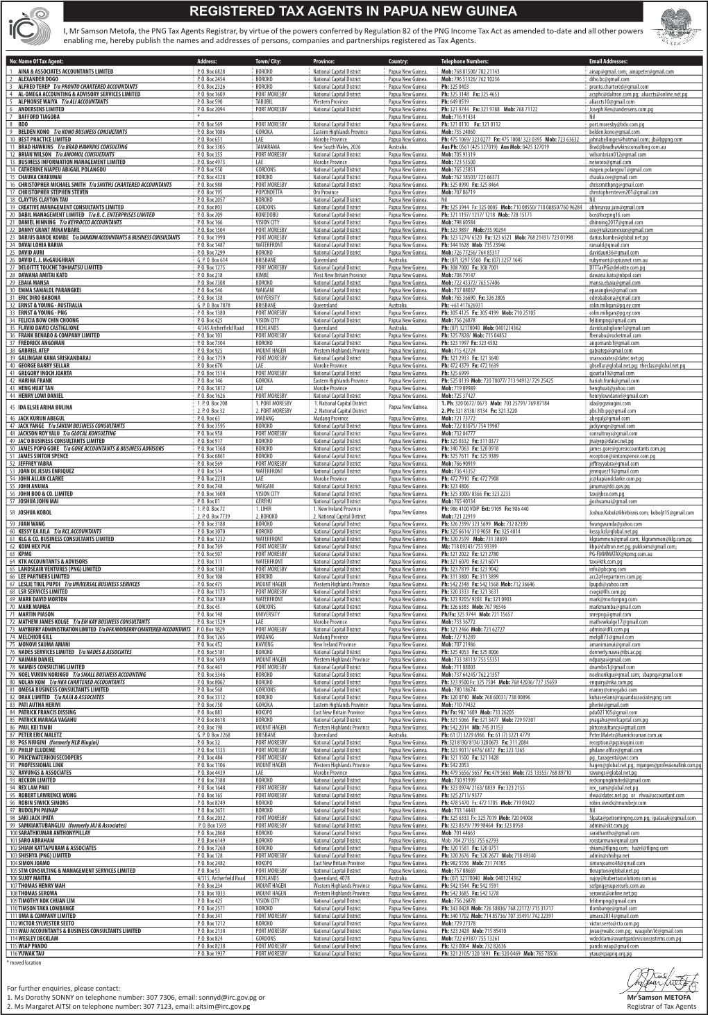 Registered Tax Agents in Papua New Guinea