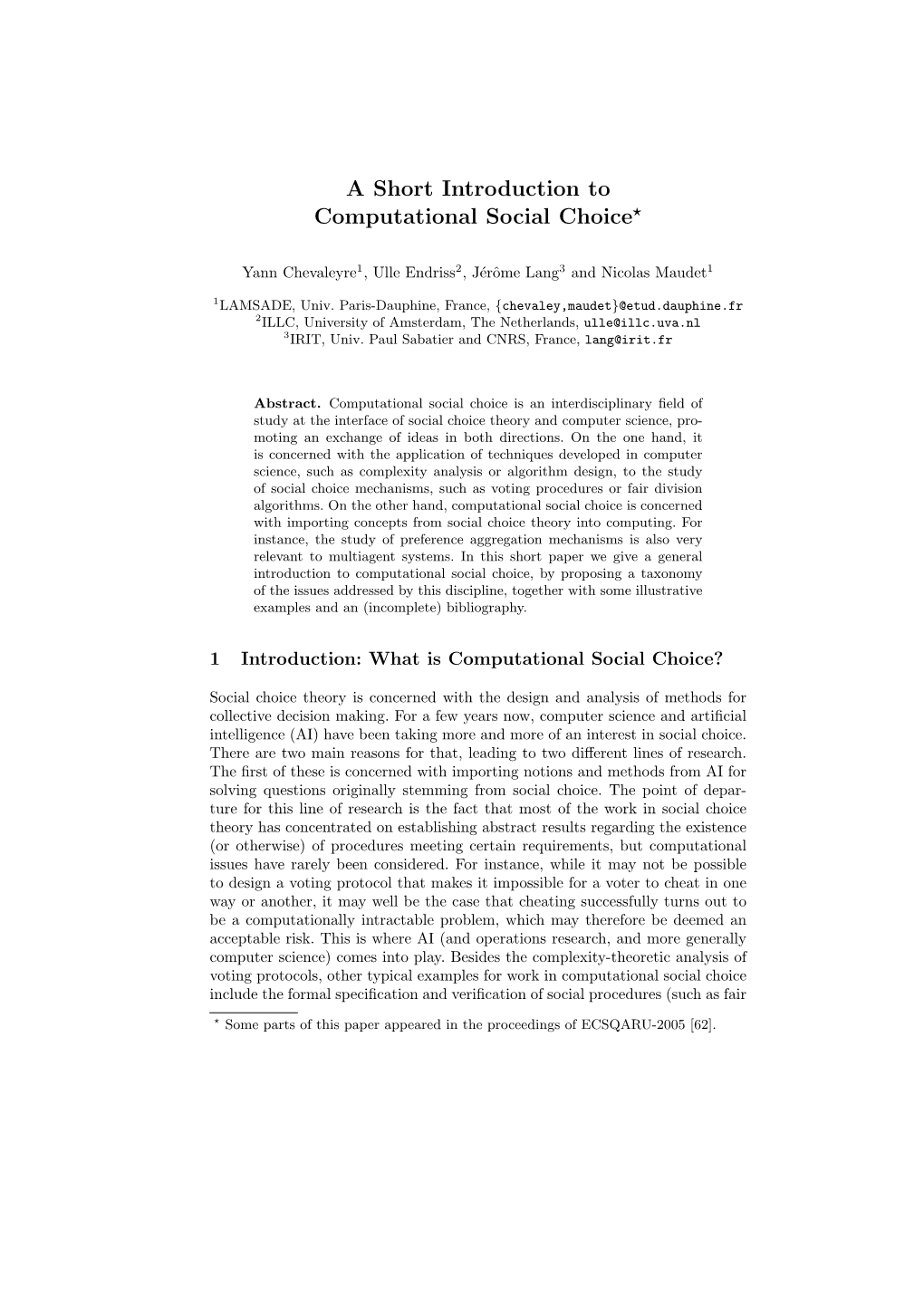 A Short Introduction to Computational Social Choice*