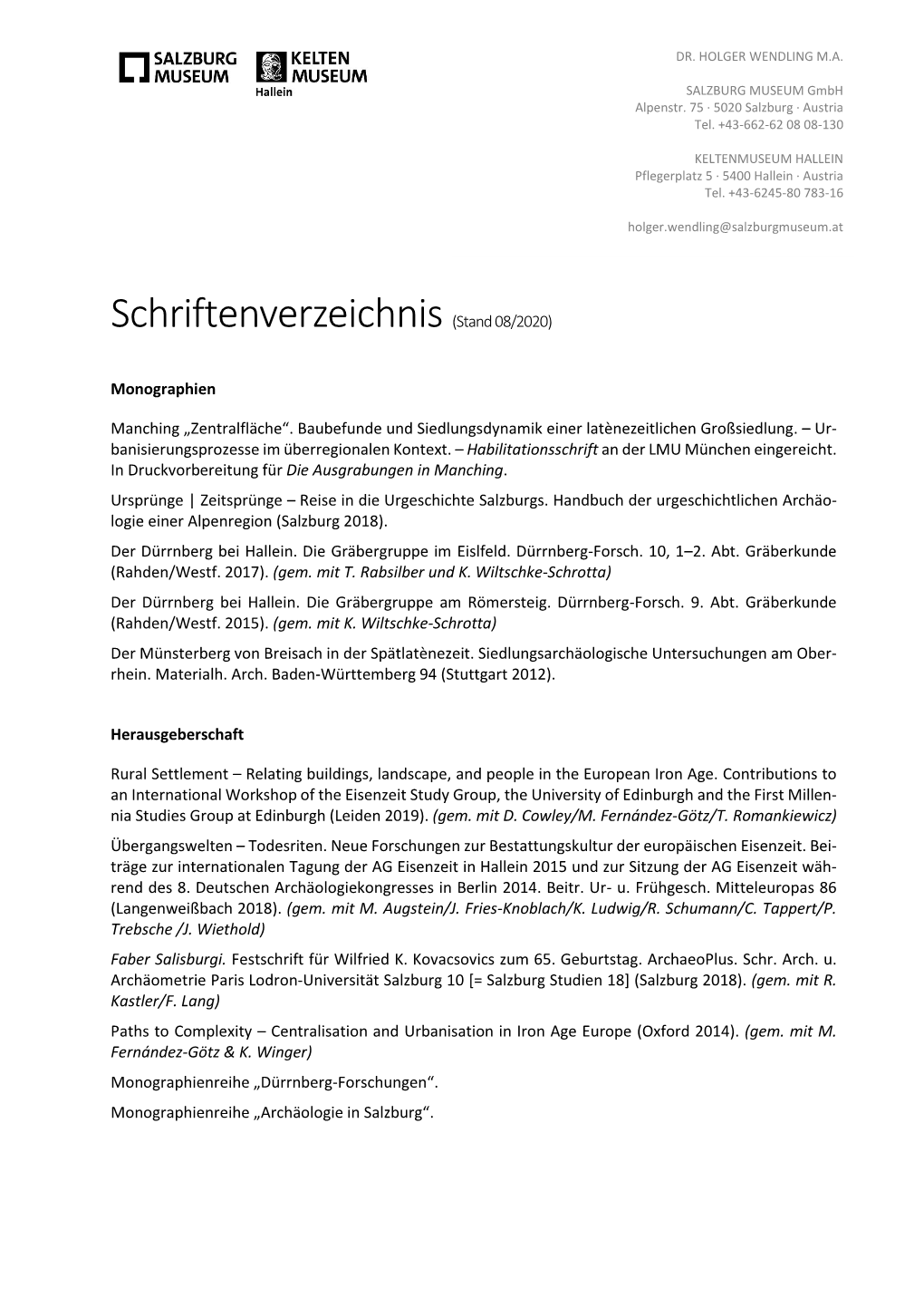 Schriftenverzeichnis (Stand 08/2020)