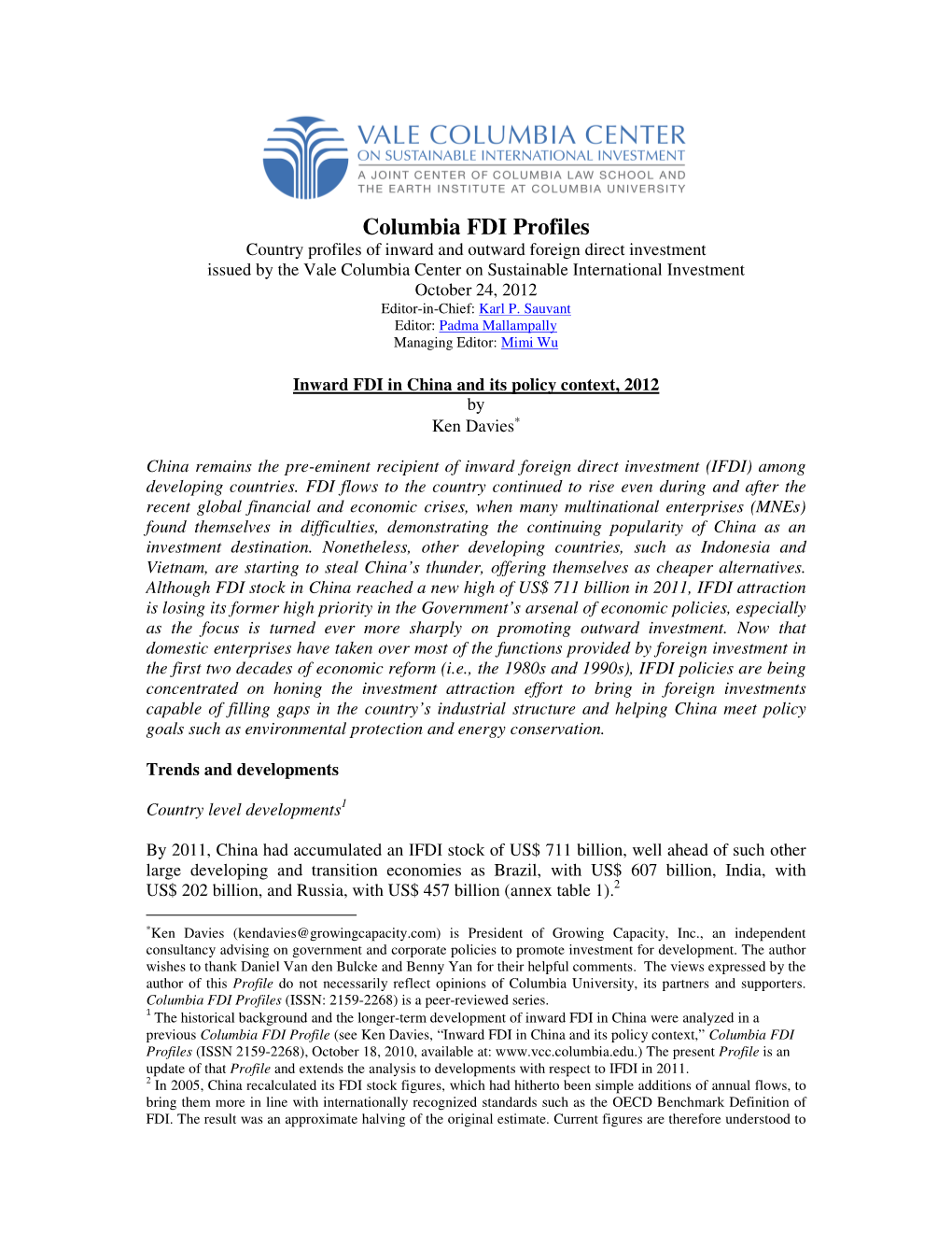 Columbia FDI Profiles