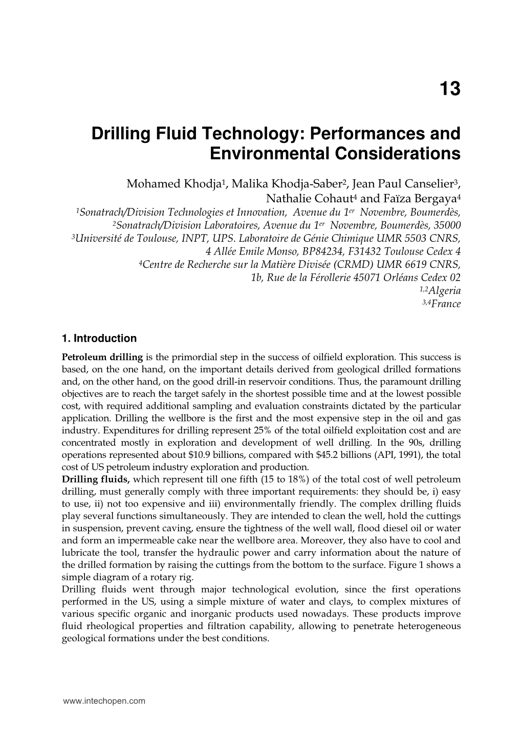 Drilling Fluid Technology: Performances and Environmental Considerations