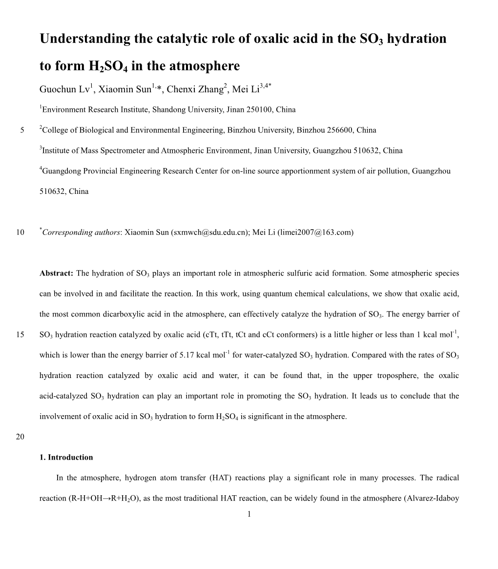 Understanding the Catalytic Role of Oxalic Acid in the SO3 Hydration To