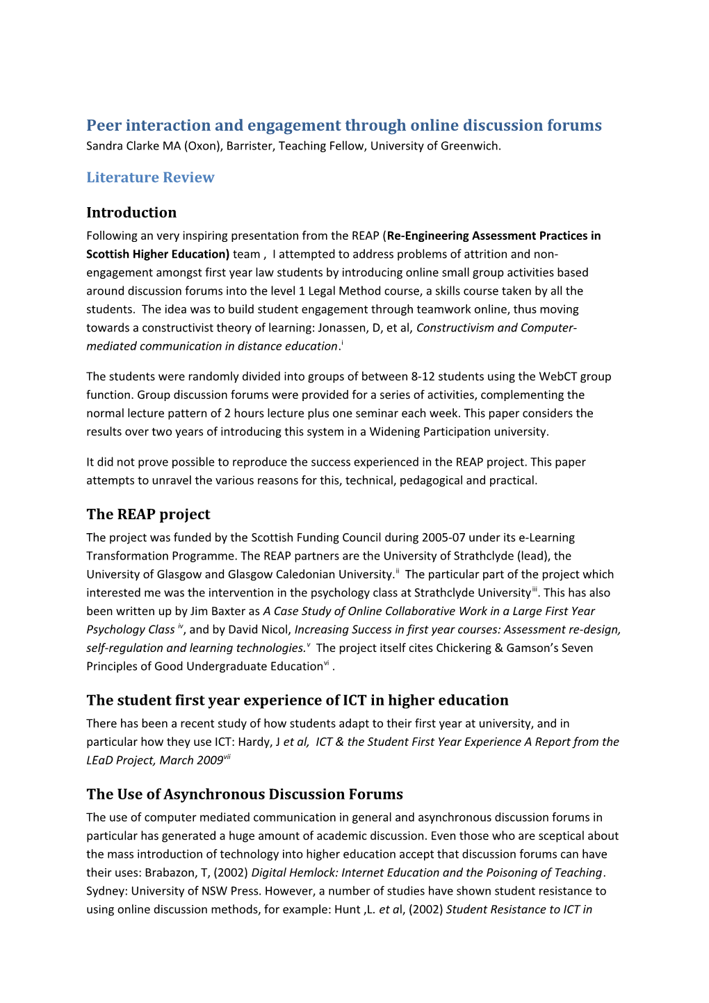 Peer Interaction and Engagement Through Online Discussion Forums