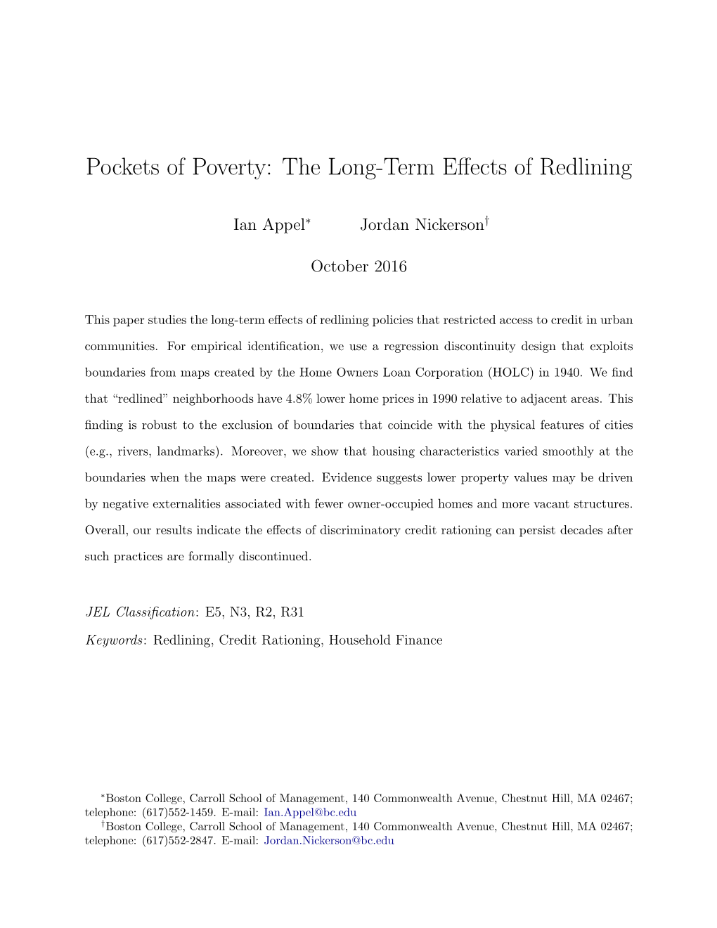 Pockets of Poverty: the Long-Term Effects of Redlining