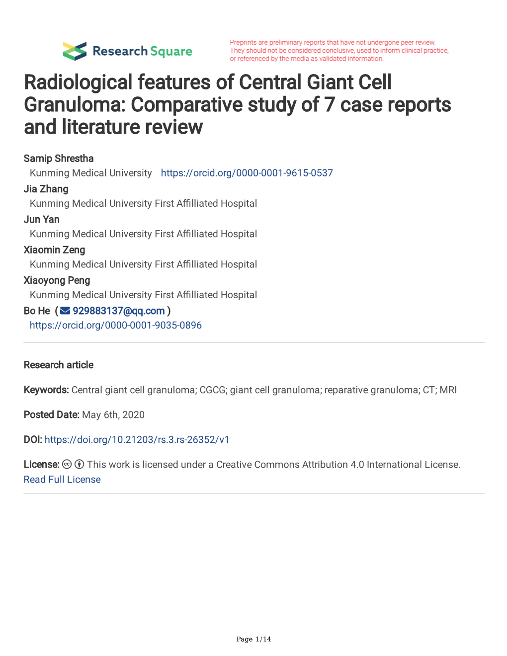Radiological Features of Central Giant Cell Granuloma: Comparative Study of 7 Case Reports and Literature Review