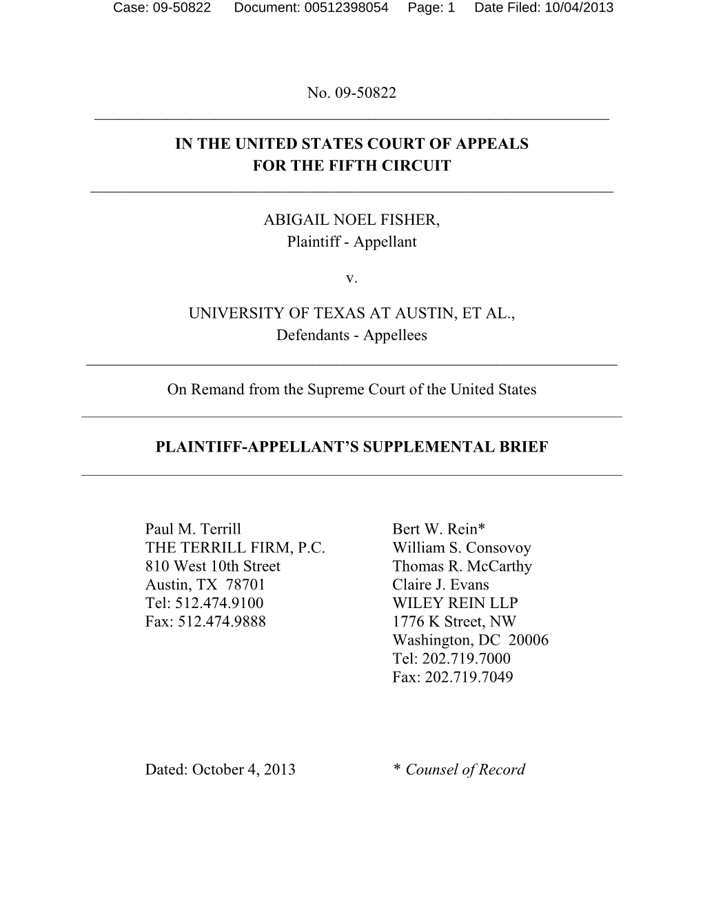 09-50822 Document: 00512398054 Page: 1 Date Filed: 10/04/2013