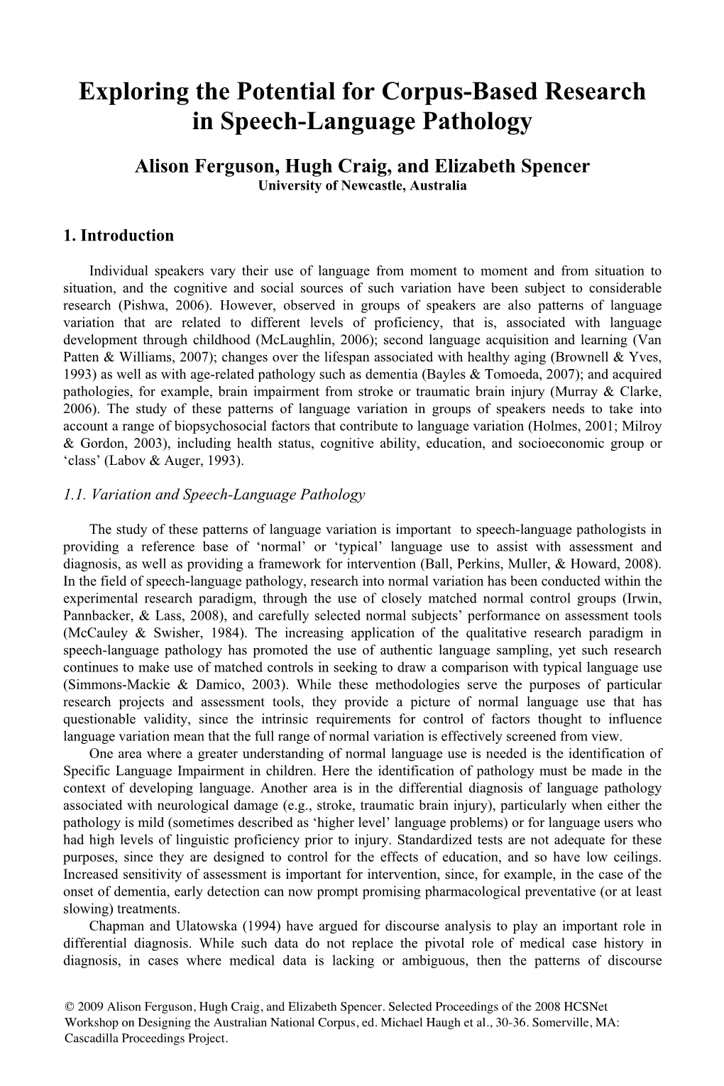 Exploring the Potential for Corpus-Based Research in Speech-Language Pathology