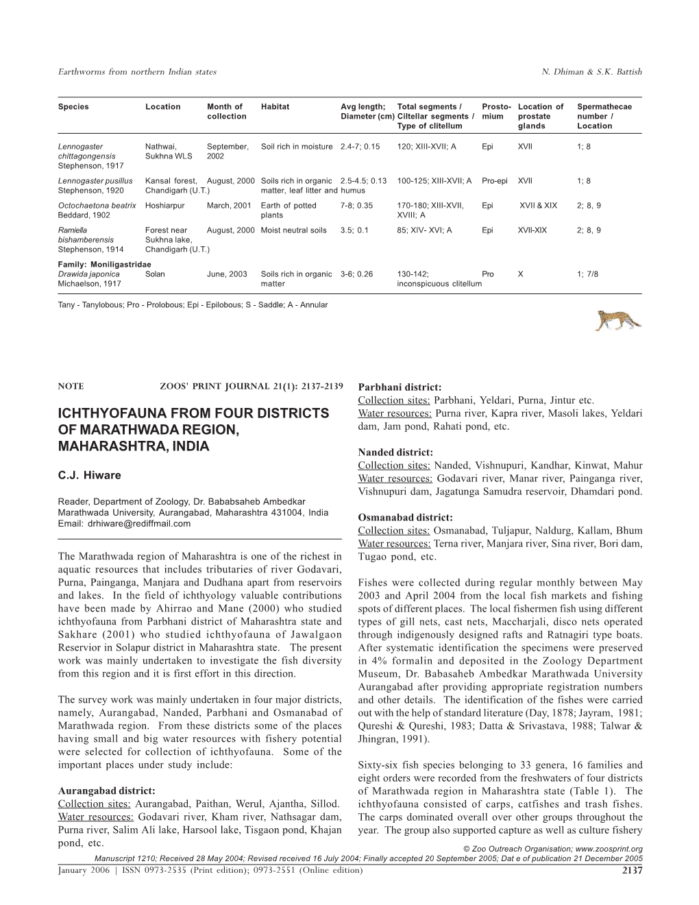 Neena Dhiman Earthworms from North Indian States 1203