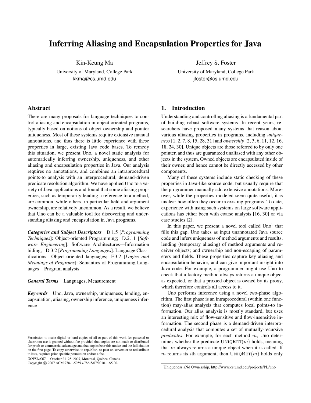 Inferring Aliasing and Encapsulation Properties for Java