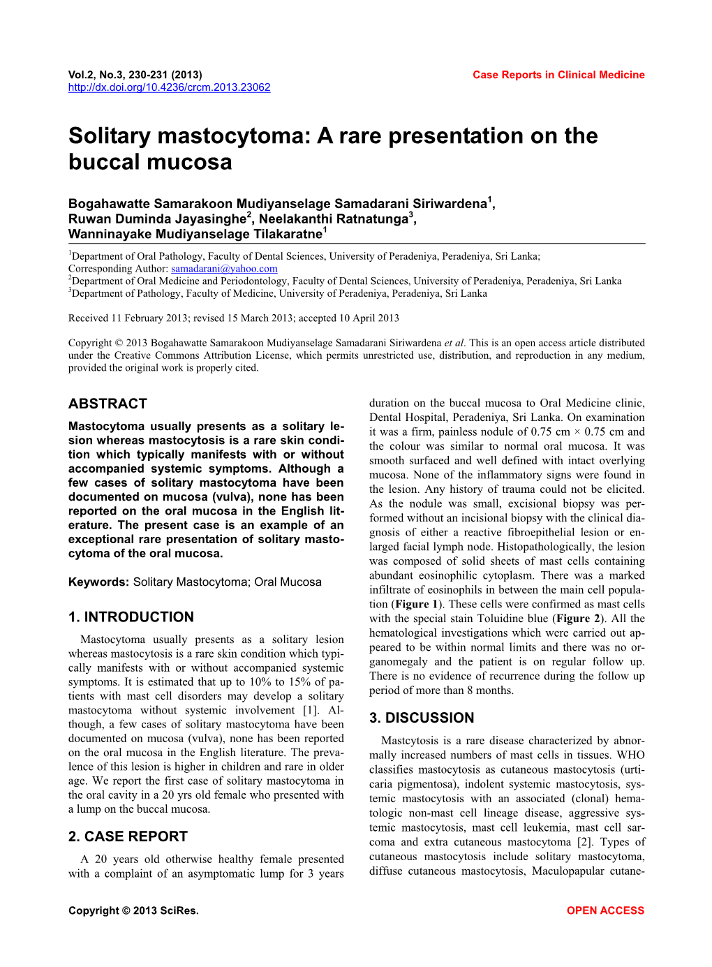 Solitary Mastocytoma: a Rare Presentation on the Buccal Mucosa