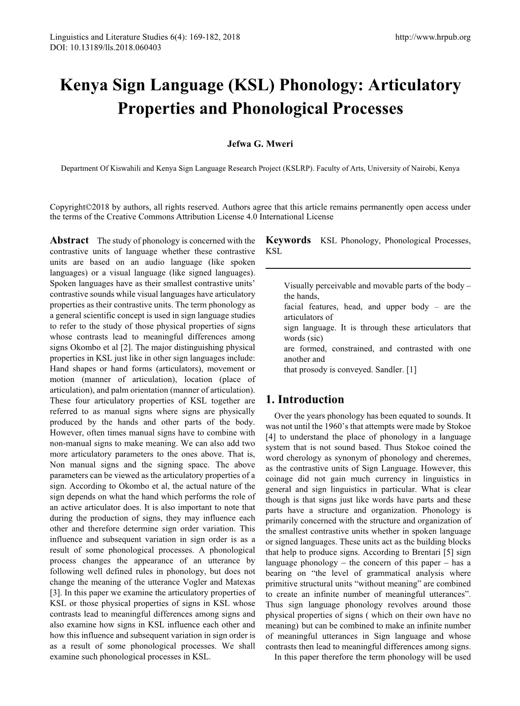 Kenya Sign Language (KSL) Phonology: Articulatory Properties and Phonological Processes