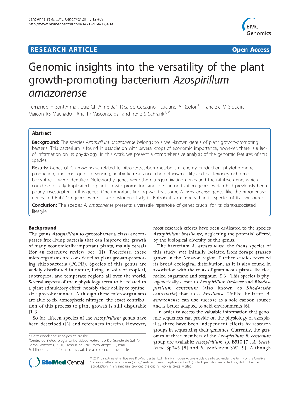 Genomic Insights Into the Versatility of the Plant Growth-Promoting Bacterium Azospirillum Amazonense