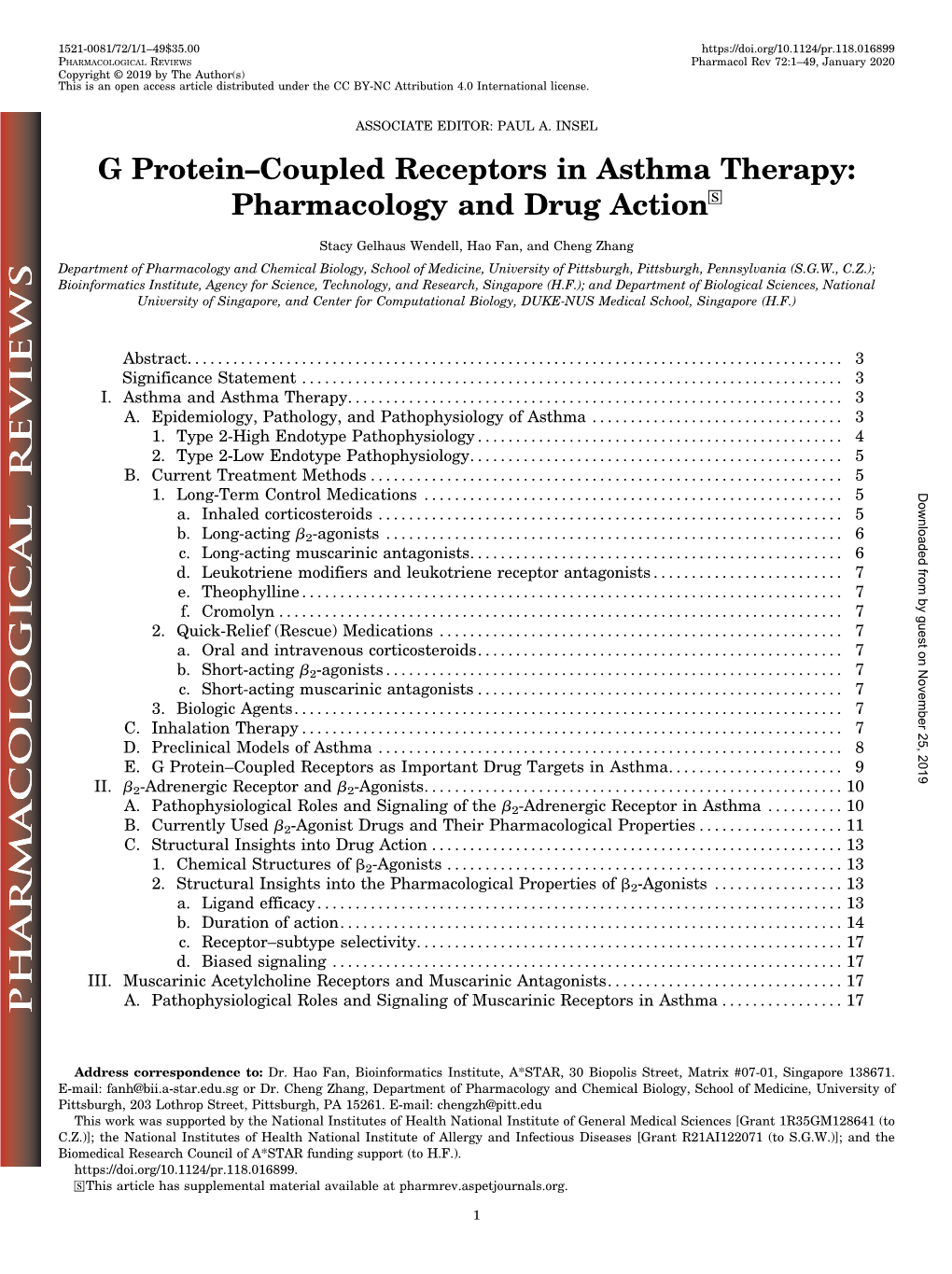 G Protein–Coupled Receptors in Asthma Therapy: Pharmacology and Drug Actions