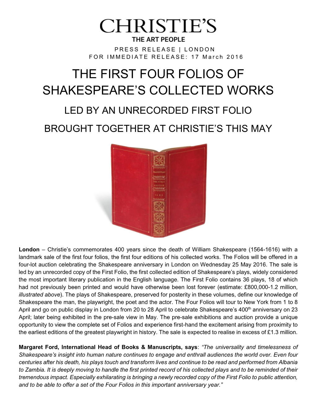 The First Four Folios of Shakespeare's Collected