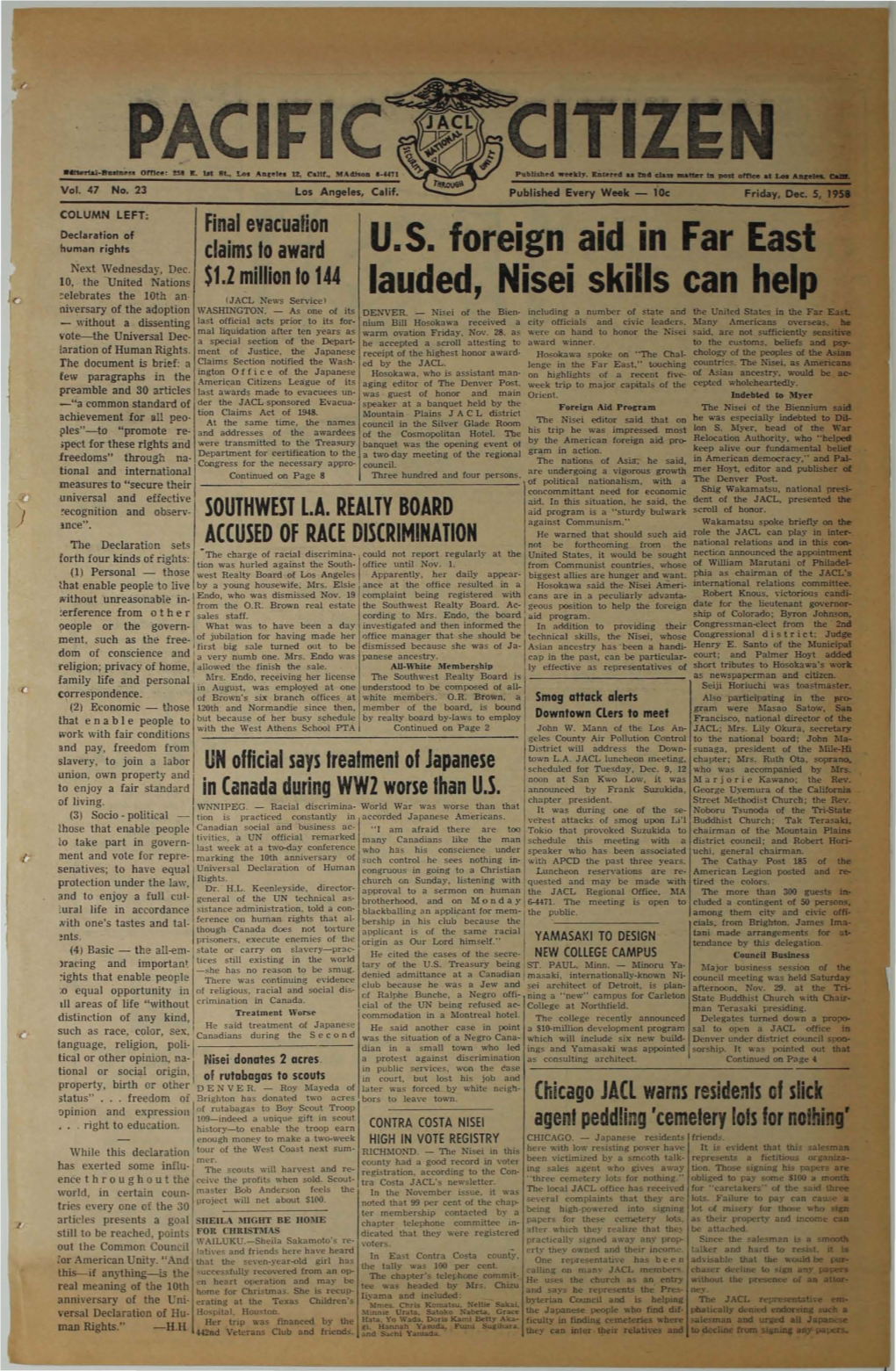 U.S. Foreign Aid in Far East Lauded, Nisei Skills Can Help