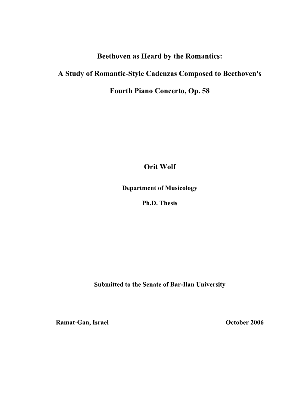 A Study of Romantic-Style Cadenzas Composed to Beethoven's Fourth