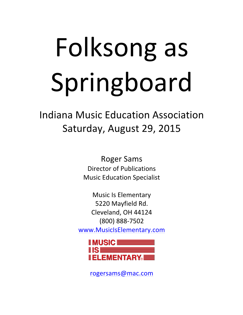 Folksong As Springboard IMEA