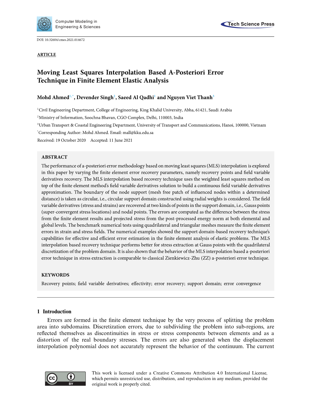 Moving Least Squares Interpolation Based A-Posteriori Error Technique in Finite Element Elastic Analysis