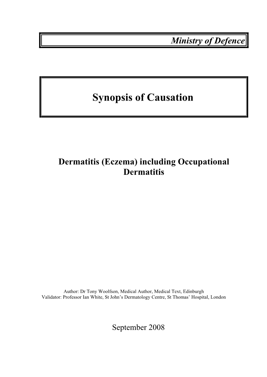 Dermatitis (Eczema) Including Occupational Dermatitis