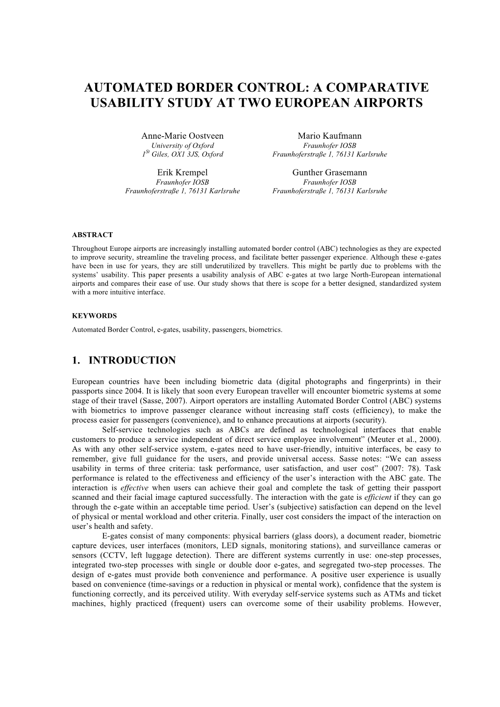 Automated Border Control: a Comparative Usability Study at Two European Airports