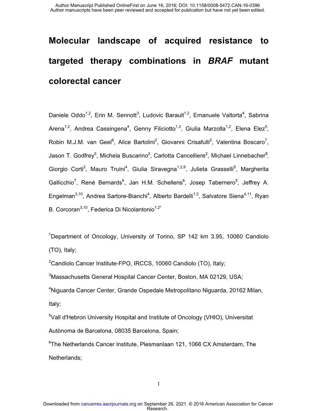 Molecular Landscape of Acquired Resistance To