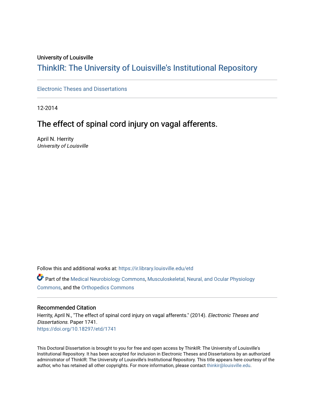 The Effect of Spinal Cord Injury on Vagal Afferents