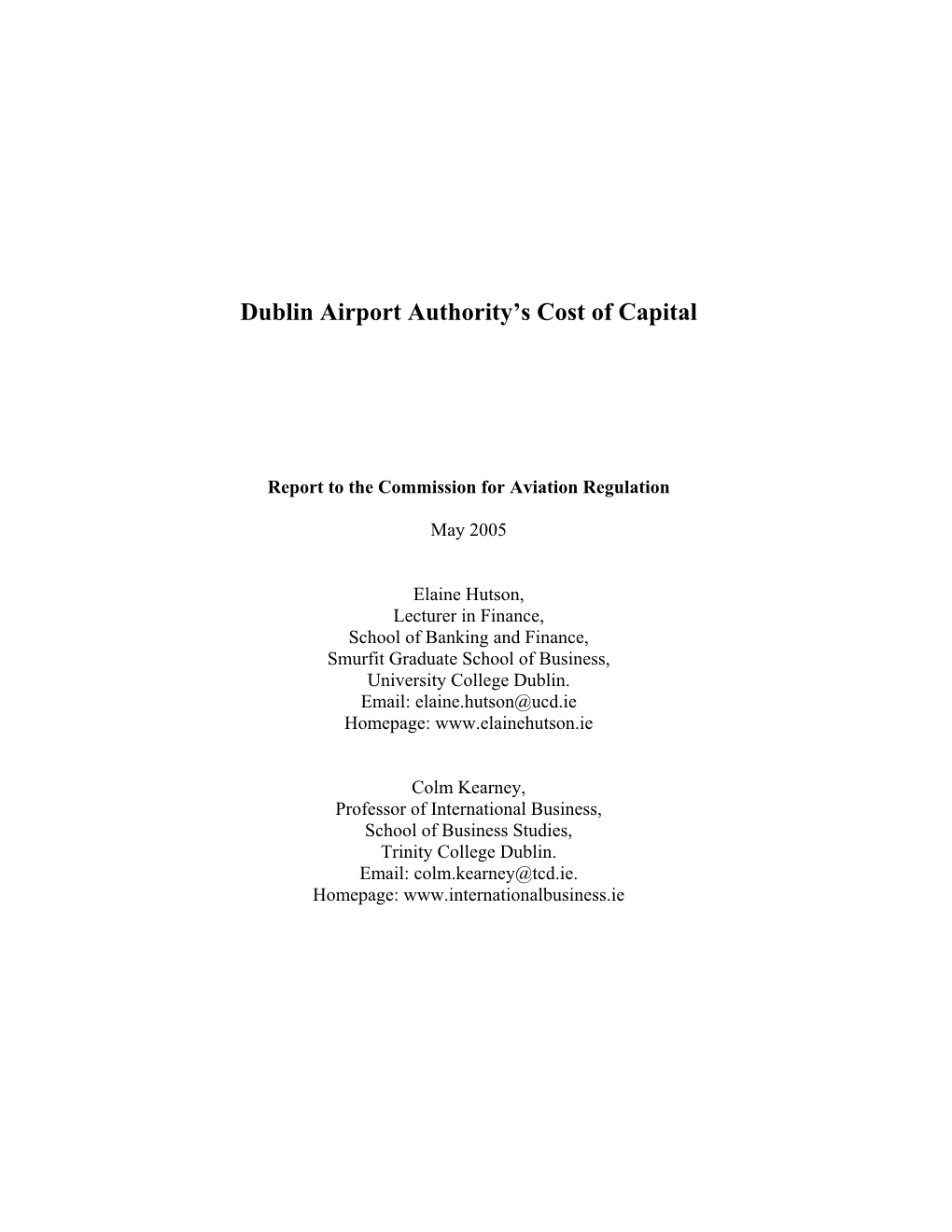 Dublin Airport Authority's Cost of Capital
