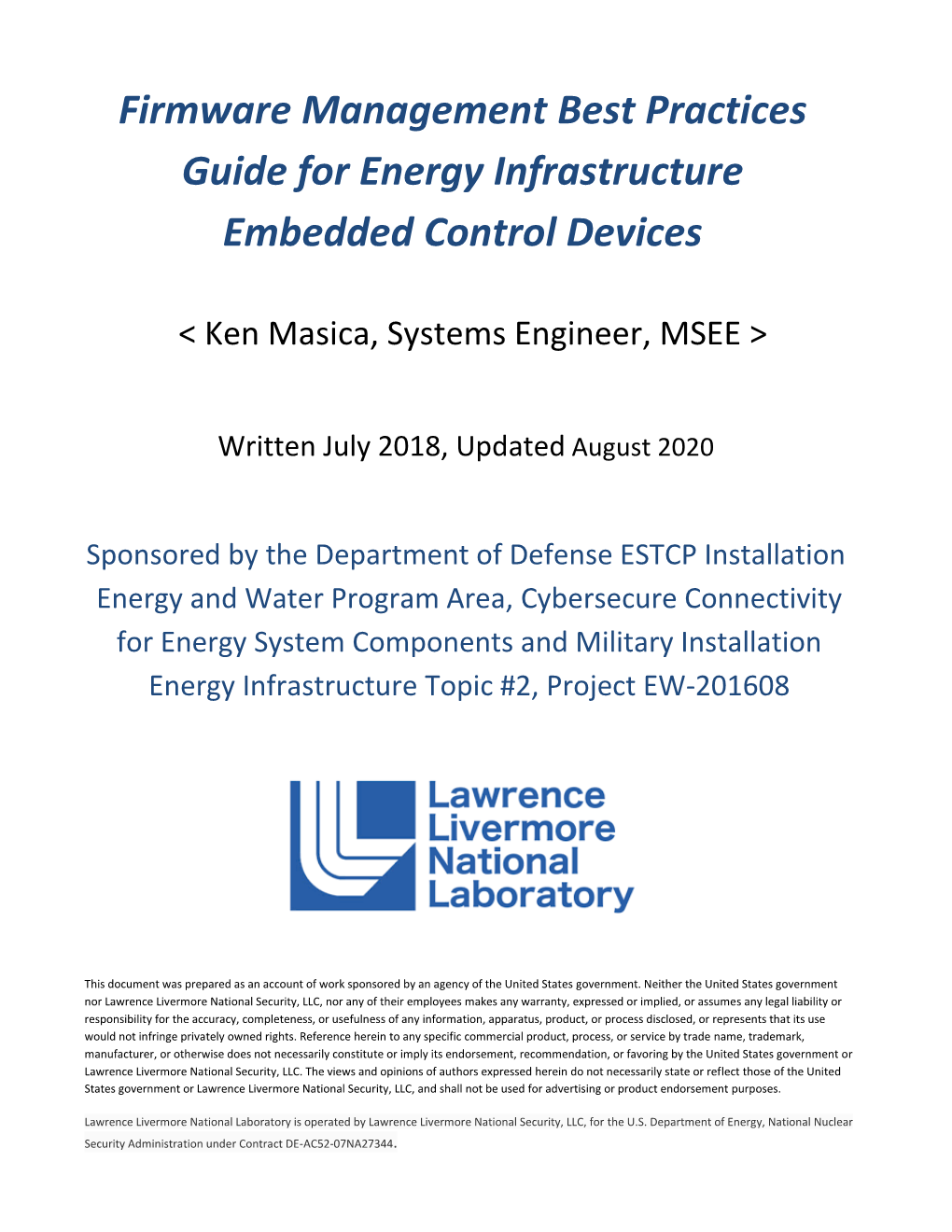 Firmware Management Best Practices Guide for Energy Infrastructure Embedded Control Devices