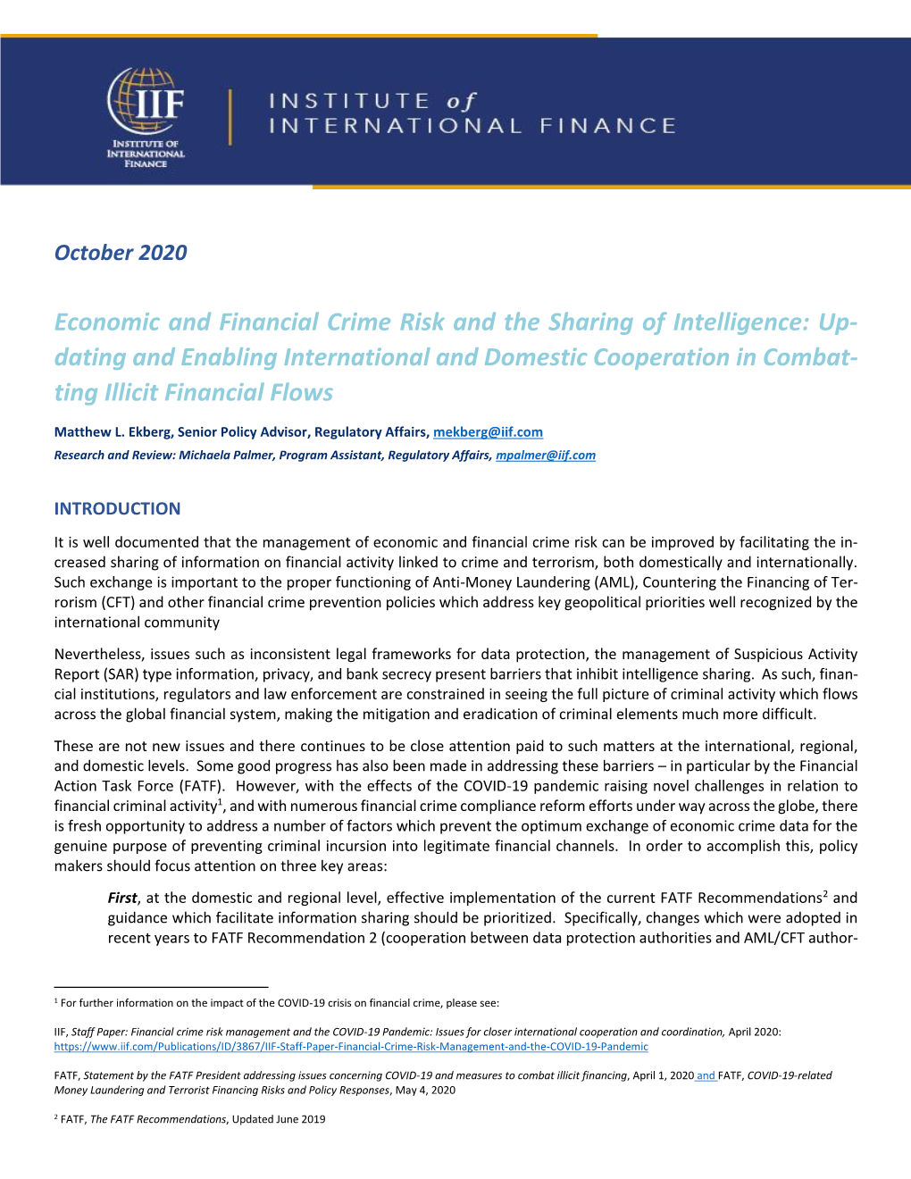 Economic and Financial Crime Risk and the Sharing of Intelligence