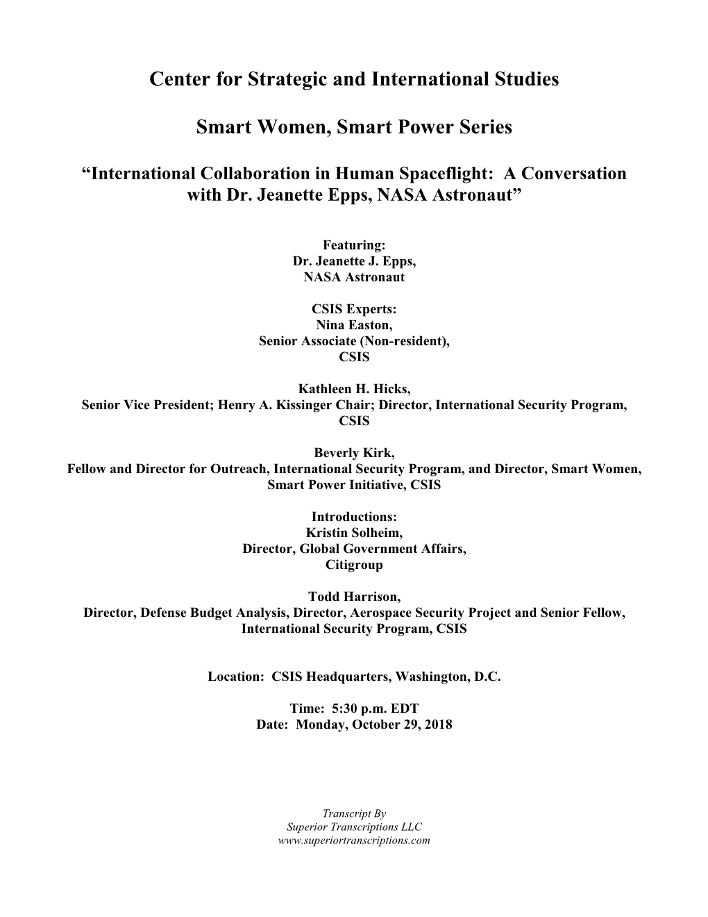 Center for Strategic and International Studies Smart Women, Smart Power Series