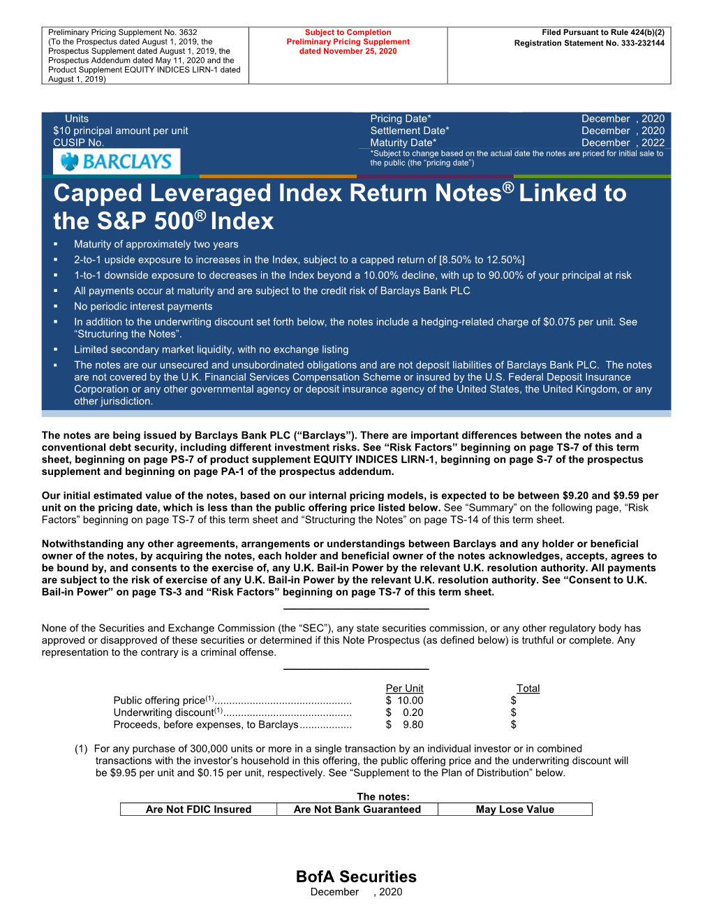 Capped Leveraged Index Return Notes® Linked to the S&P 500® Index