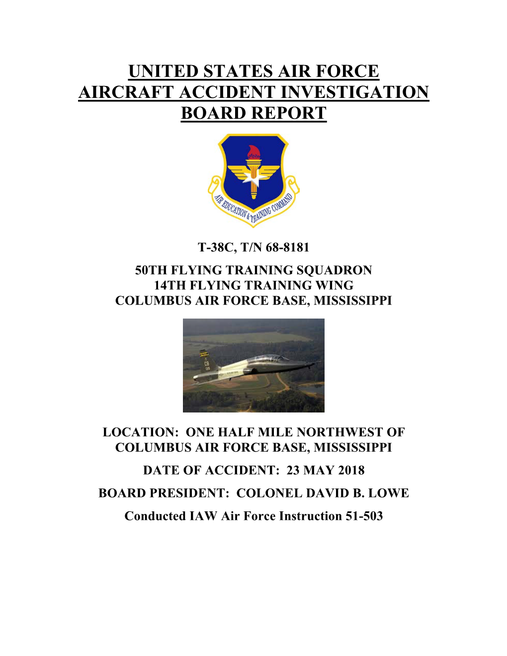 United States Air Force Aircraft Accident Investigation Board Report