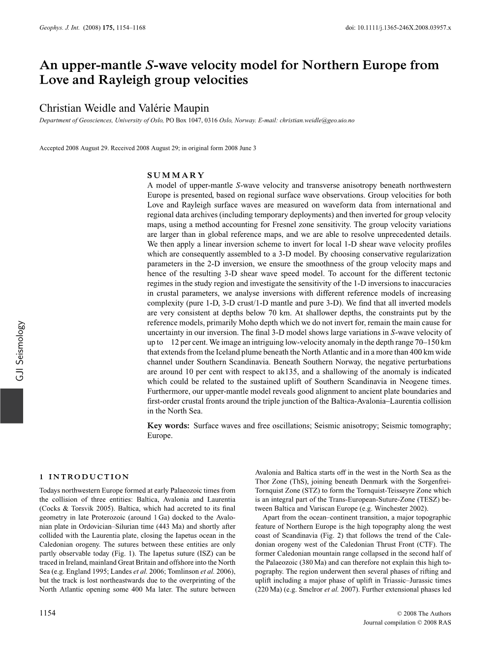 An Upper-Mantle S-Wave Velocity Model for Northern Europe from Love and Rayleigh Group Velocities