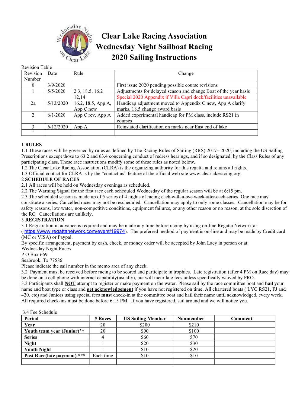 Clear Lake Racing Association Wednesday Night Sailboat Racing