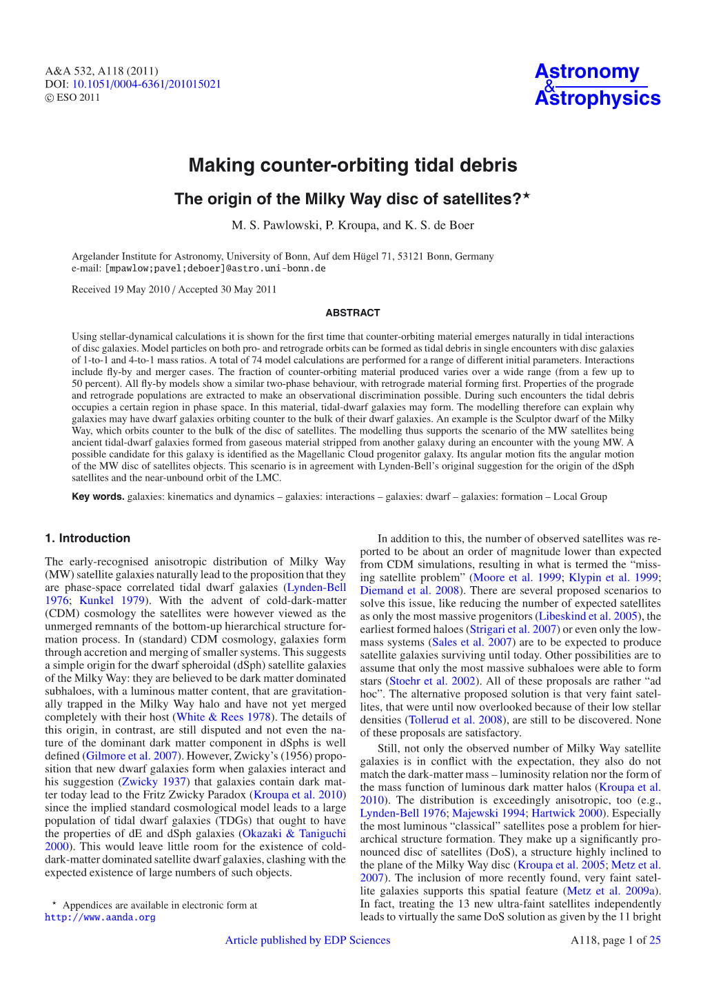 Making Counter-Orbiting Tidal Debris the Origin of the Milky Way Disc of Satellites? M